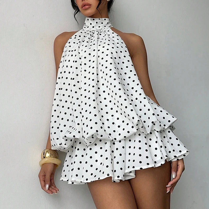 French Style Solid Color Halter Dress Women Sleeveless Off Shoulder Backless A Line Mini Dress Spicy Girl Beach Vacation Dresses