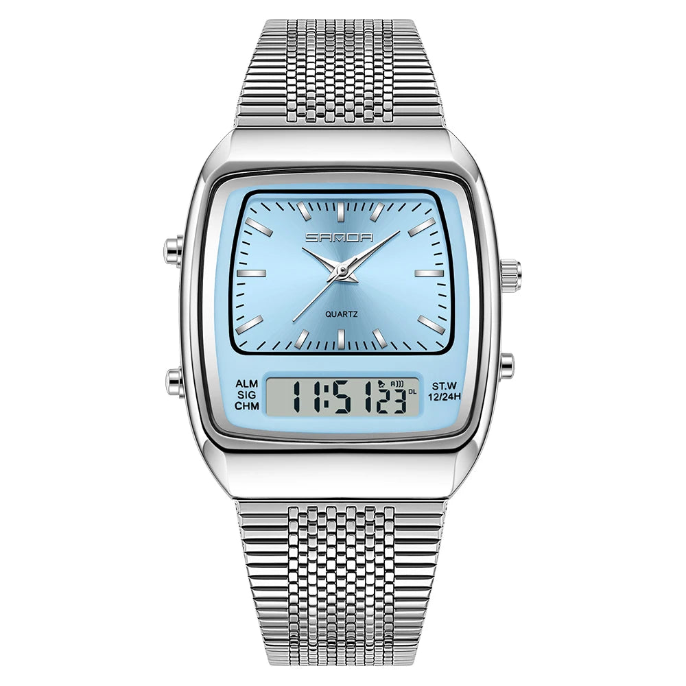 SANDA Watches Men Waterproof Analog Digital Quartz Wristwatches Male Stainless Stopwatch Alarm Clock Man Watch
