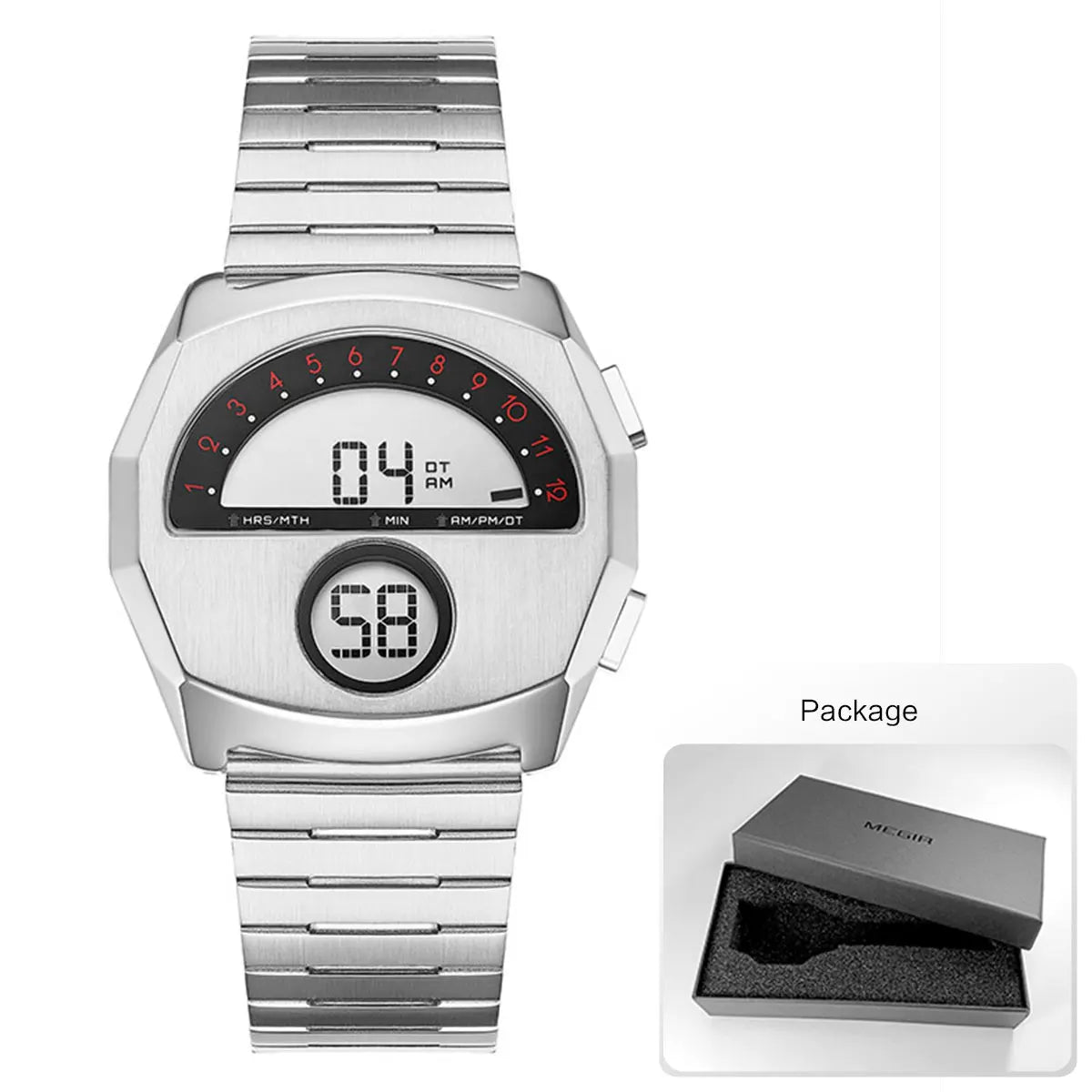 Unique Digital Watch for Men Stainless Steel Electronic Wristwatch with Calendar LED Backlight Cool Streetwear Style Watches