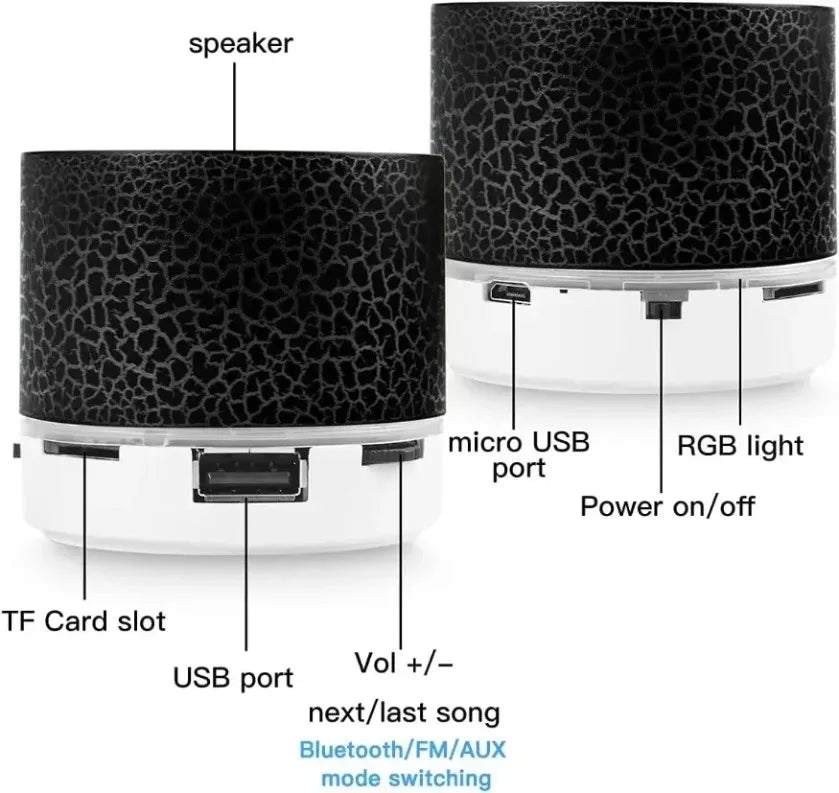 New Mini Portable Car Audio A9 Dazzling Crack LED Wireless Bluetooth 4.1 Subwoofer Speaker TF Card