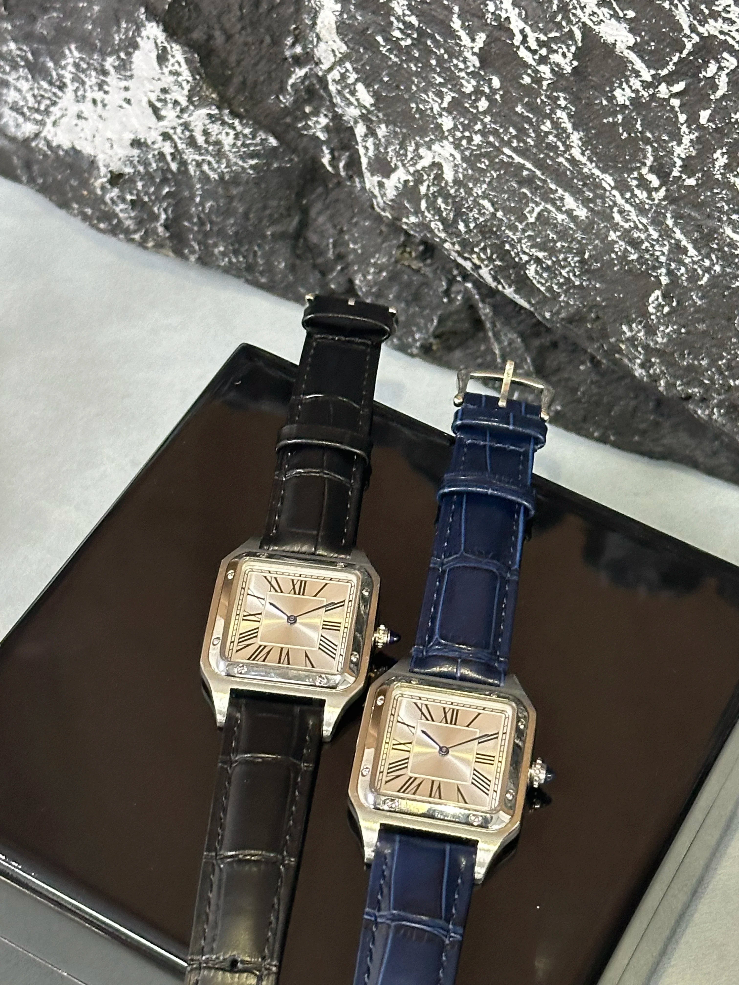 New Luxury Men's Quartz Watch Square Roman Numeral Dial Trendy Casual Business Watch Leather Strap Japanese Movement Stainless