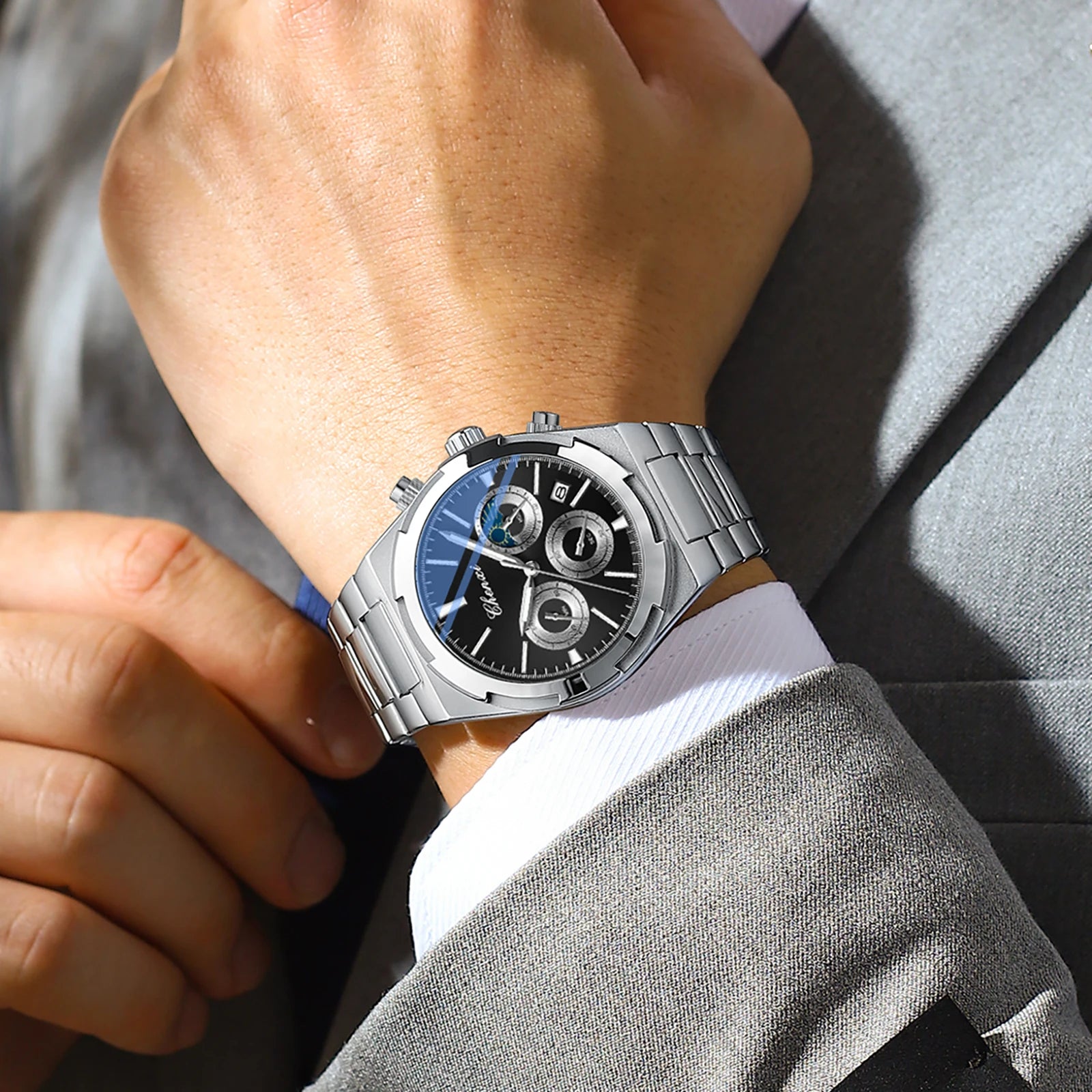 Men's Watches Classic Multifunctional Chronograph Sports Watch Top Luxury Stainless Steel Waterproof Luminous Quartz Wristwatch