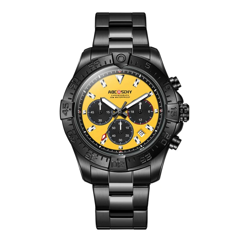 Men's watch, three eye six pin steel strap watch, luminous calendar, quartz watch