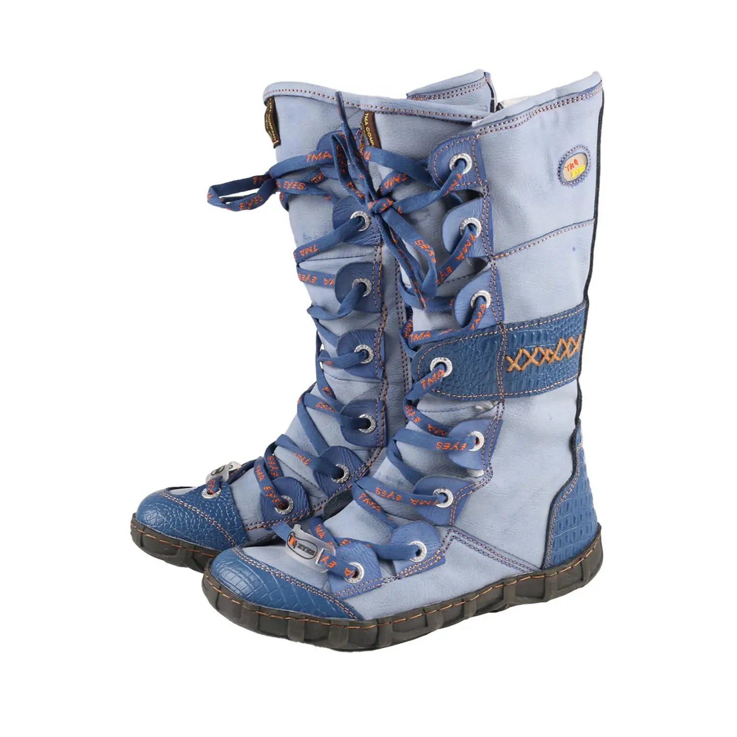 TMA EYES 2023 Winter Long Washed Contrast-Stitch Lace Side Zipper Women's Boots