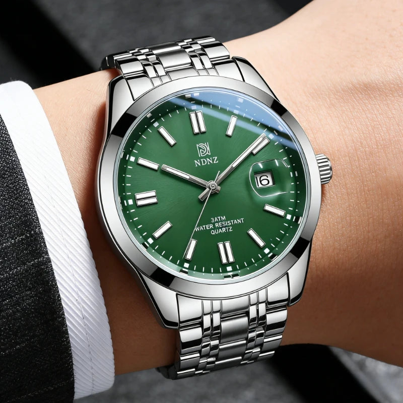 Men's quartz watch, 3ATM waterproof luminous handheld stainless steel business watch with date