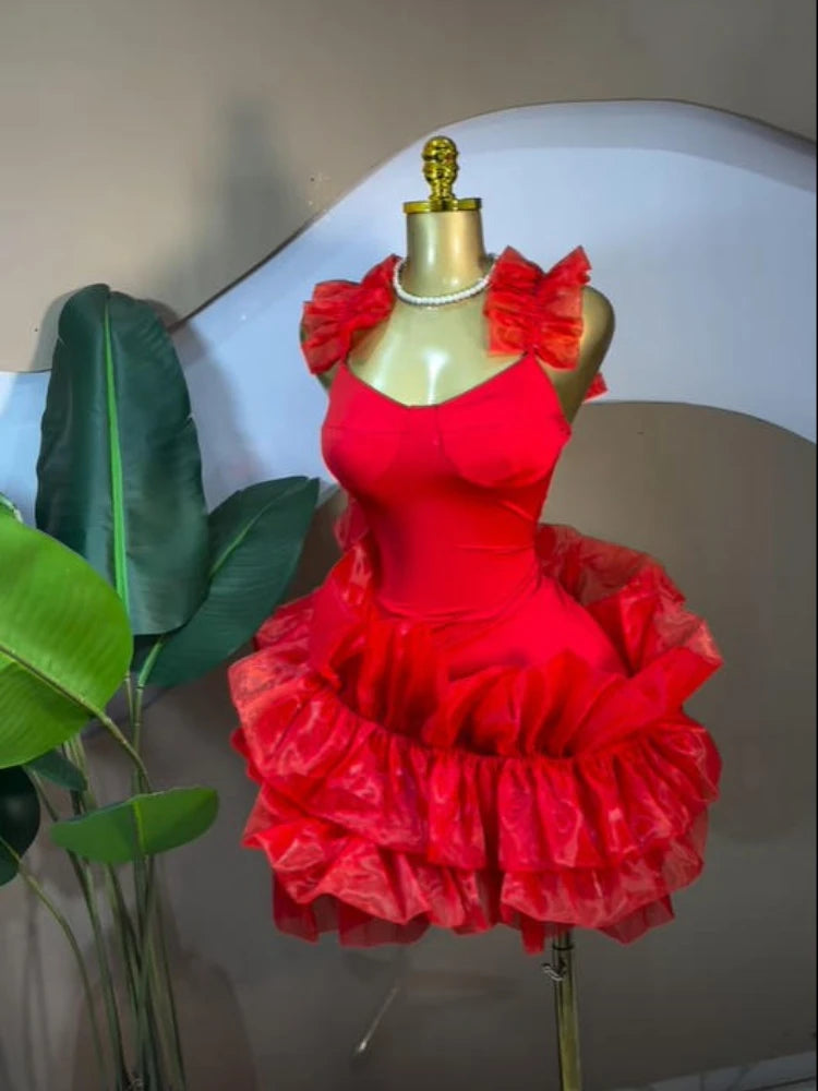 CM.YAYA Women Sleeveless Tierred Ruffles Hem Tank U-neck  A-line Mini Dress Sexy Street Birthday Party Evening Trendy Dresses