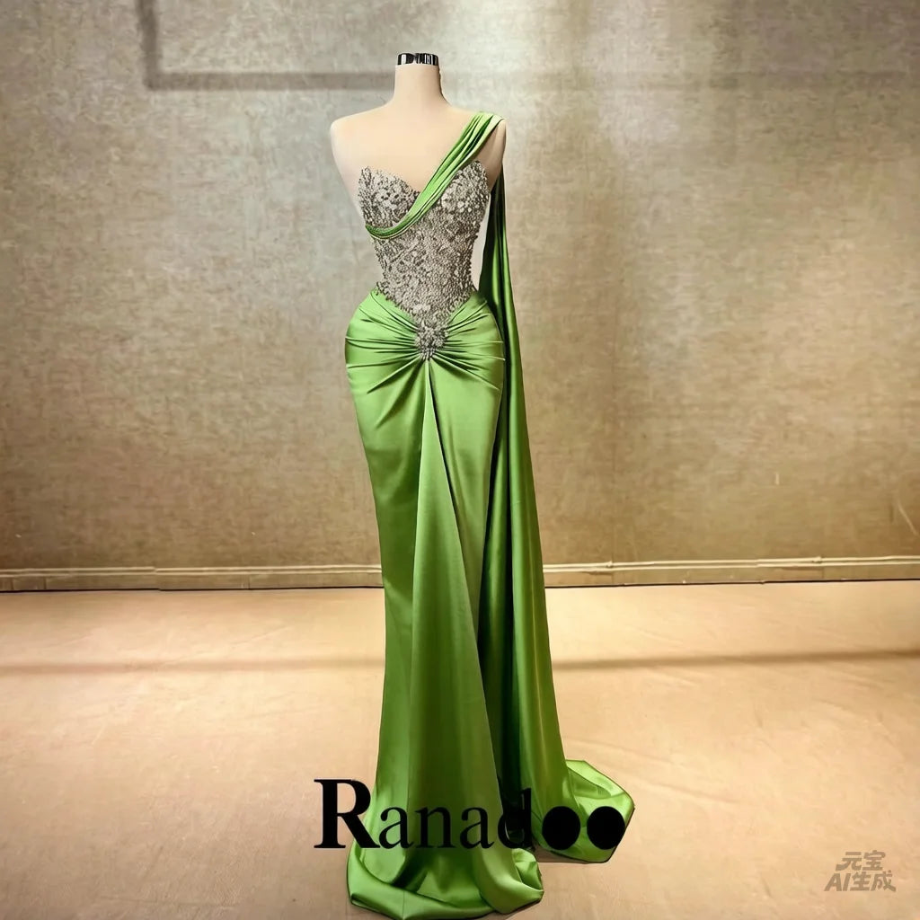Ranadoo Charming One Shoulder Prom Dresses for Women Birthday Party Rhibestones Mermaid Ruched Vestido De Formatura Customized