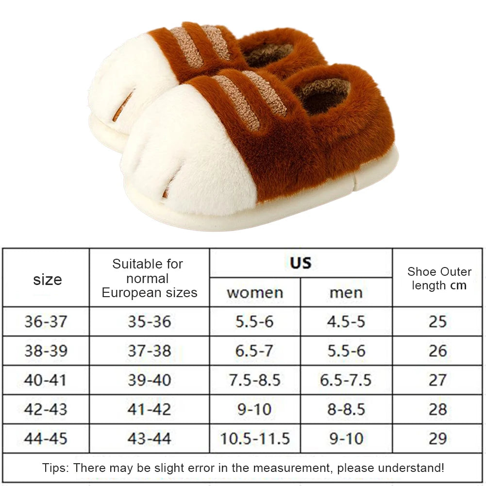 3D Cat Paw Plush Slippers Warm Slip-on House Shoes Anti Slip Flat Thermal Slippers Furry Paw Couple Slippers for Autumn Winter