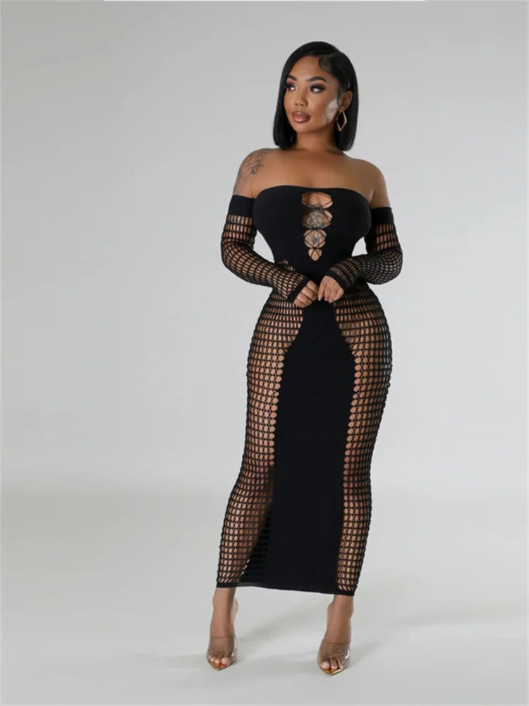 Autumn Long Sleeve Knitted Backless Bodycon Strapless Dress Women Maxi Dresses Sexy Pink Bodycon Clubwear Party Vestidos dress