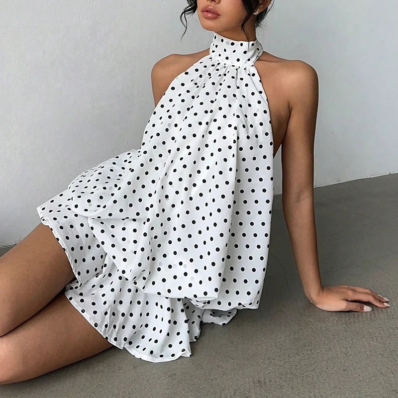 French Style Solid Color Halter Dress Women Sleeveless Off Shoulder Backless A Line Mini Dress Spicy Girl Beach Vacation Dresses