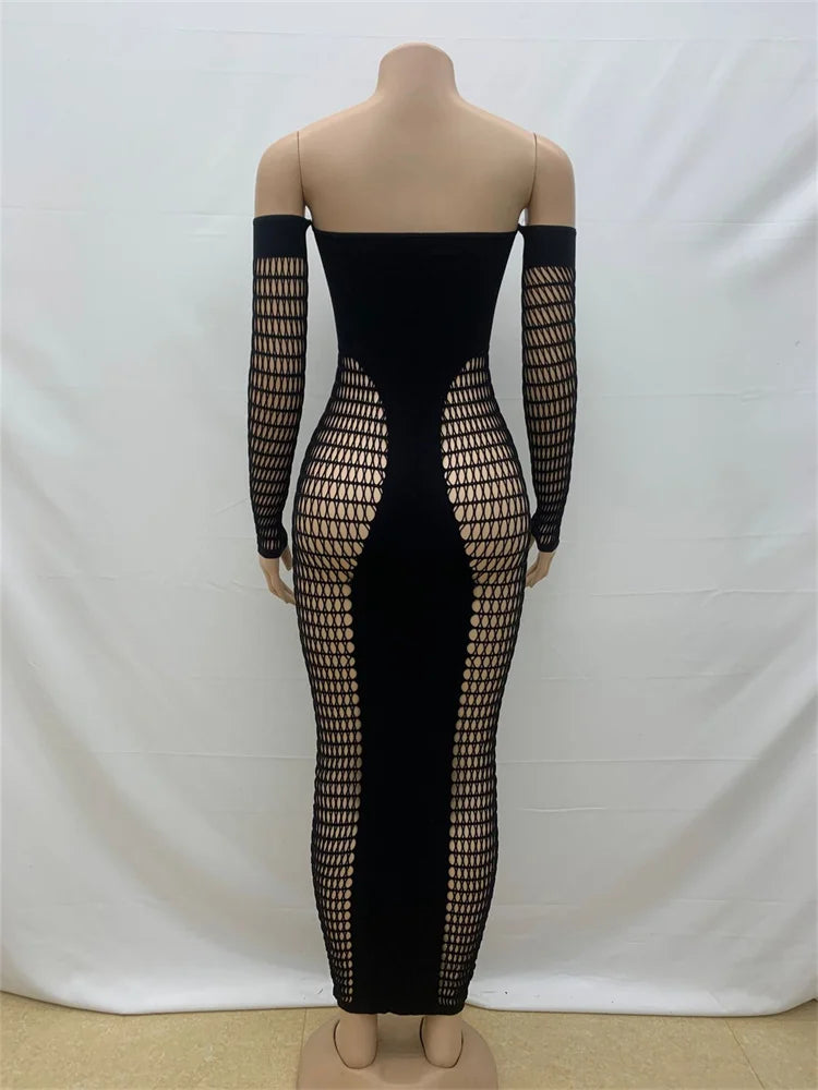 Autumn Long Sleeve Knitted Backless Bodycon Strapless Dress Women Maxi Dresses Sexy Pink Bodycon Clubwear Party Vestidos dress
