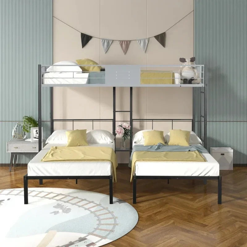 Triple Bunk Bed with Vent Board, Sturdy Metal Frame, Noise-Free Wood Slats, Separatable into three beds, No Box Spring Needed