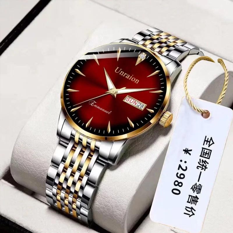 Swiss Qm Watch Fully Automatic Movement Waterproof Luminous Dual Calendar Non Mechanical Men's Watch Male Student Simple Quartz