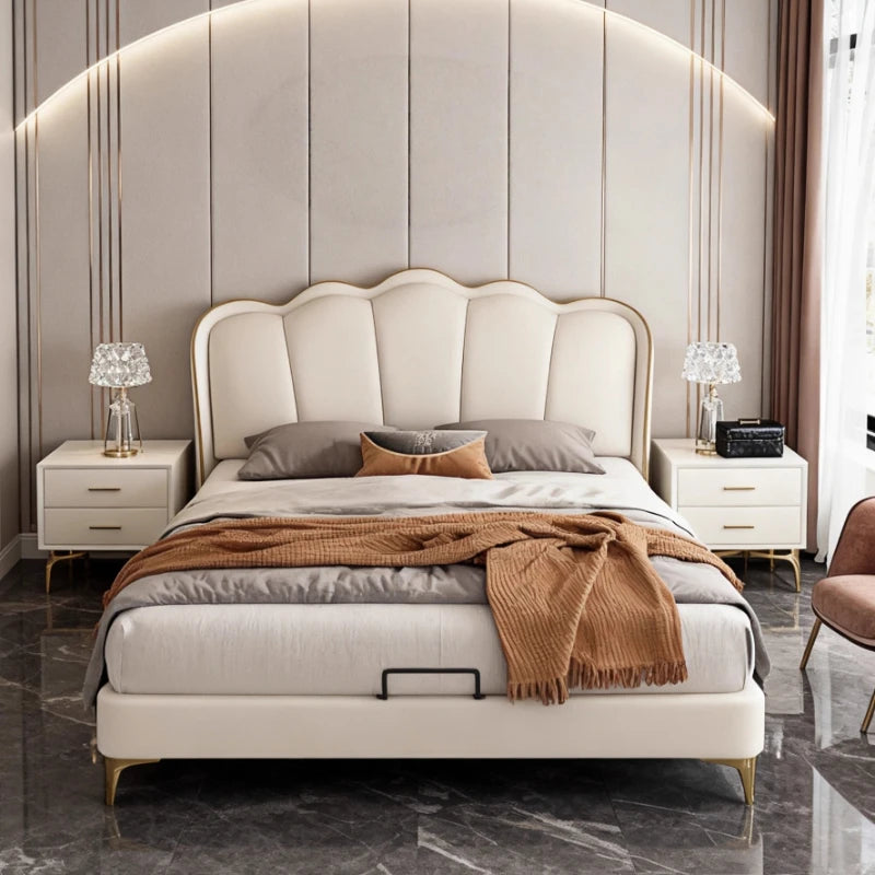 Modern Minimalist Beds Queen Upholstered Cream White Beds Double Wooden Cama Inteligente Multifuncional House Accessories