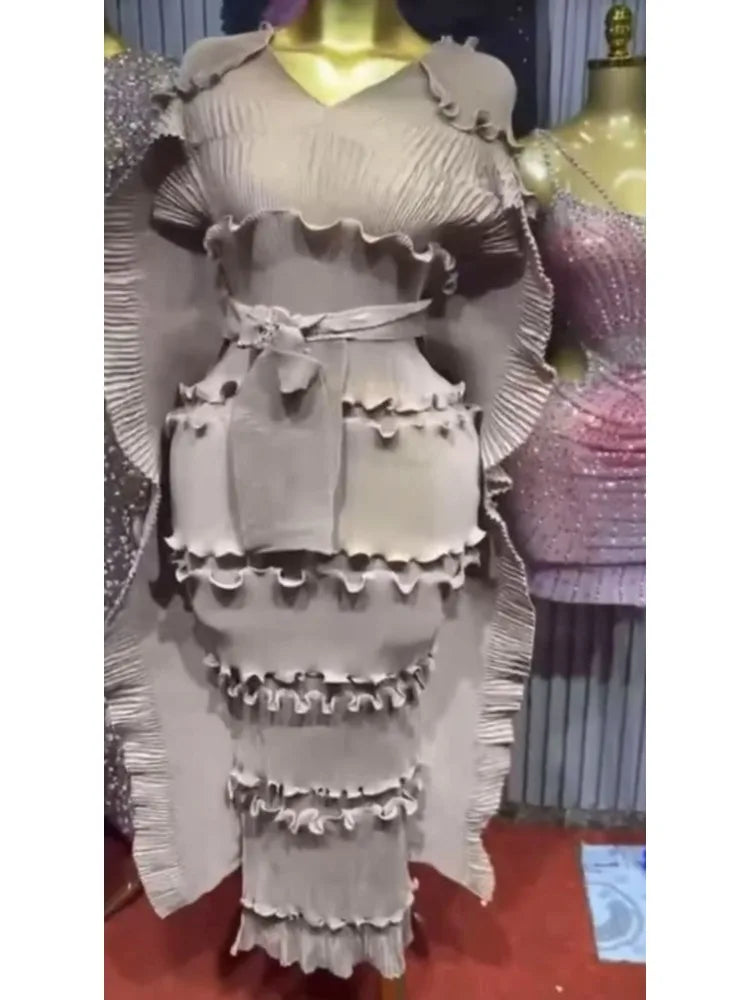 2025 High-end Banquet Dress Light Luxury Niche Ruffle Cake Skirt Heavy Industry Pleated Slim Long Dresses Summer New