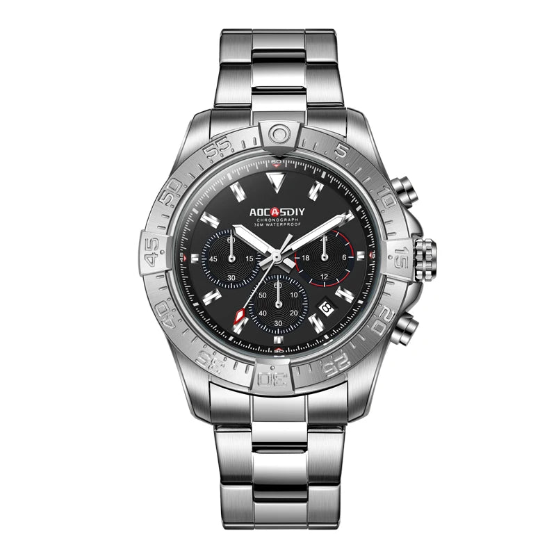 Men's watch, three eye six pin steel strap watch, luminous calendar, quartz watch