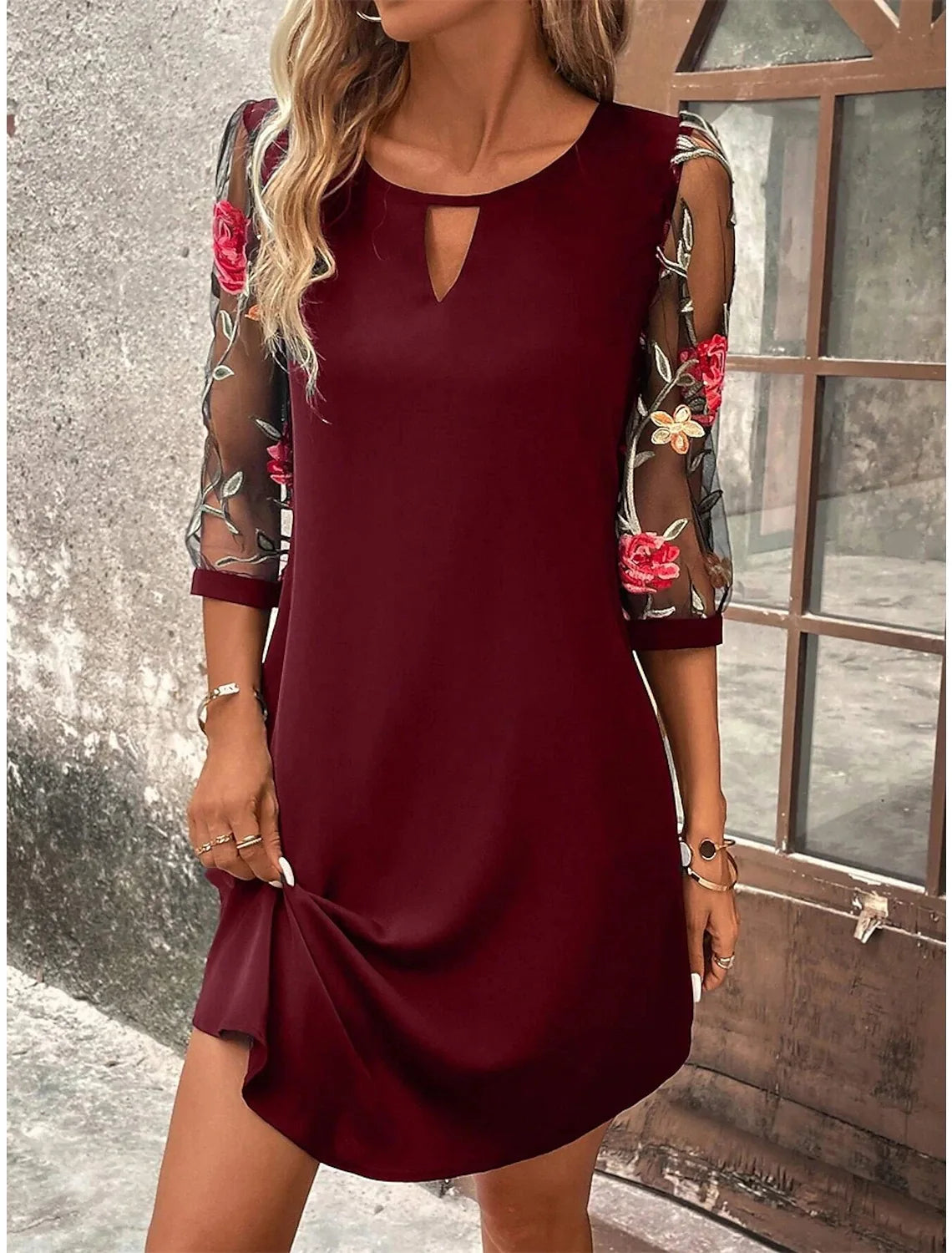 Lady Elegant Dress Fashion Print O Neck Three Quarter Pullover Dresses For Women Casual Office Skirts Womens Clothing Summer New