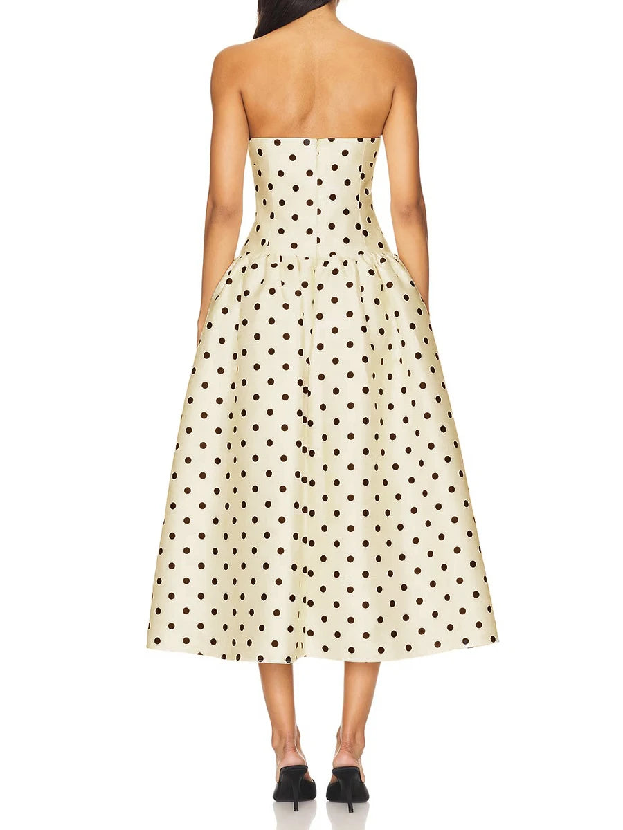 TWOTWINSTYLE Solid Slimming Spliced Wave Point Elegant Dresses For Women Square Neck Sleeveless High Waist Dress Female Clothes