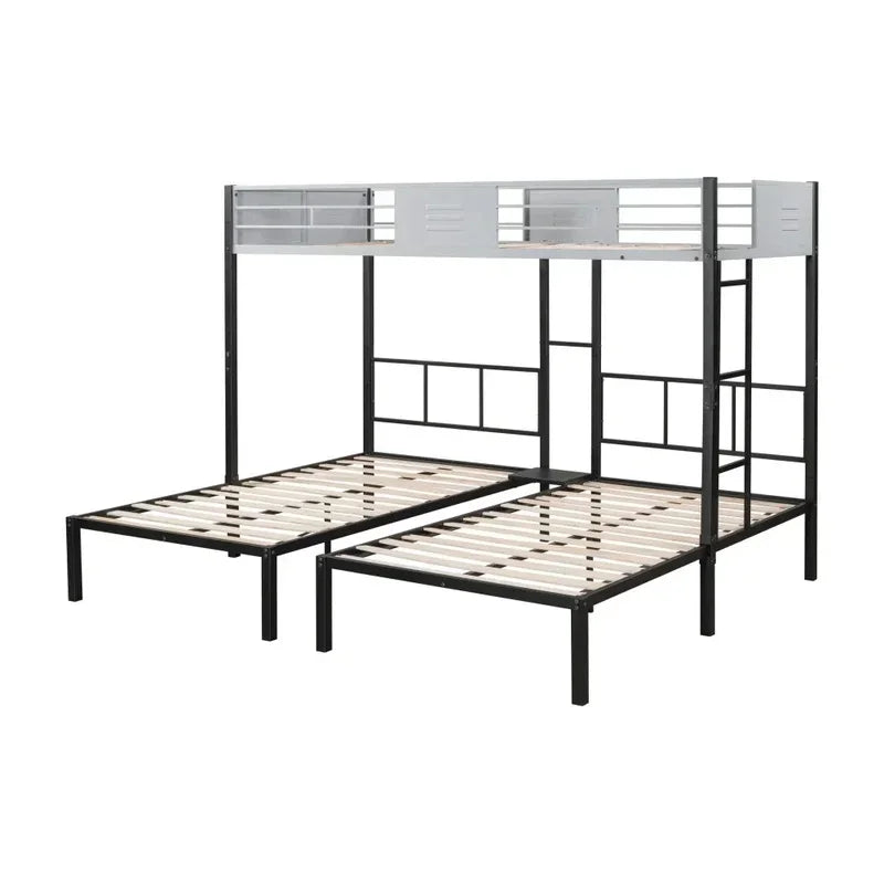 Triple Bunk Bed with Vent Board, Sturdy Metal Frame, Noise-Free Wood Slats, Separatable into three beds, No Box Spring Needed