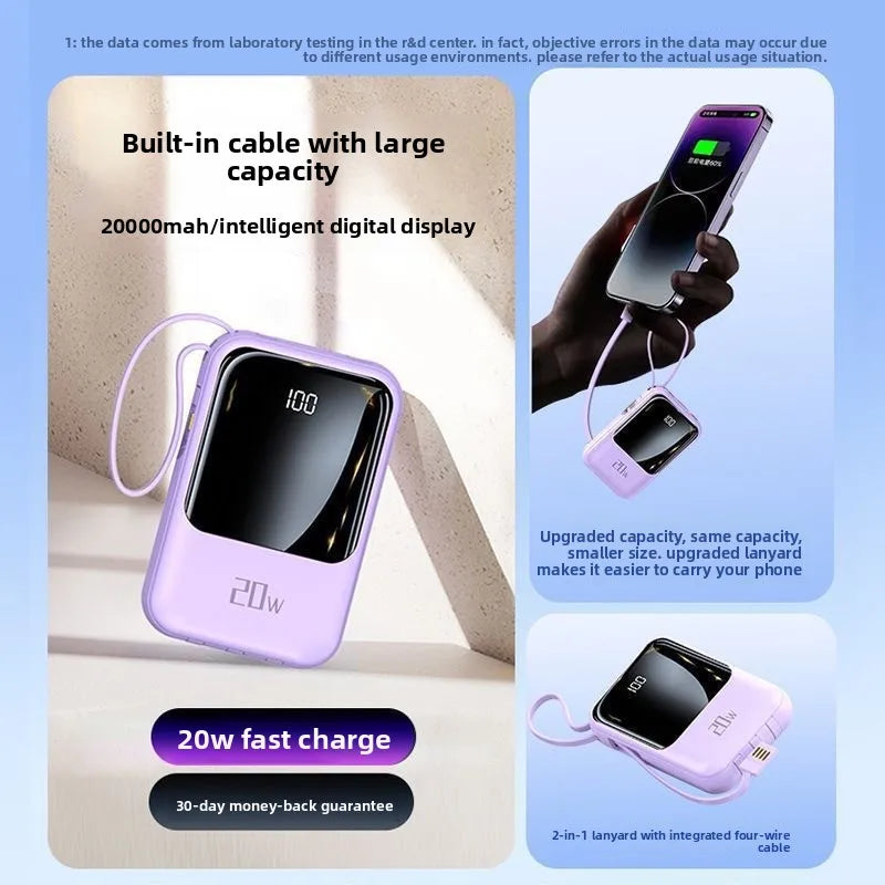 20000mAh High-capacity Power Bank with PD20W Super Fast Charging, Mini Size, and Built-in Cable,Suitable for Most Electronic