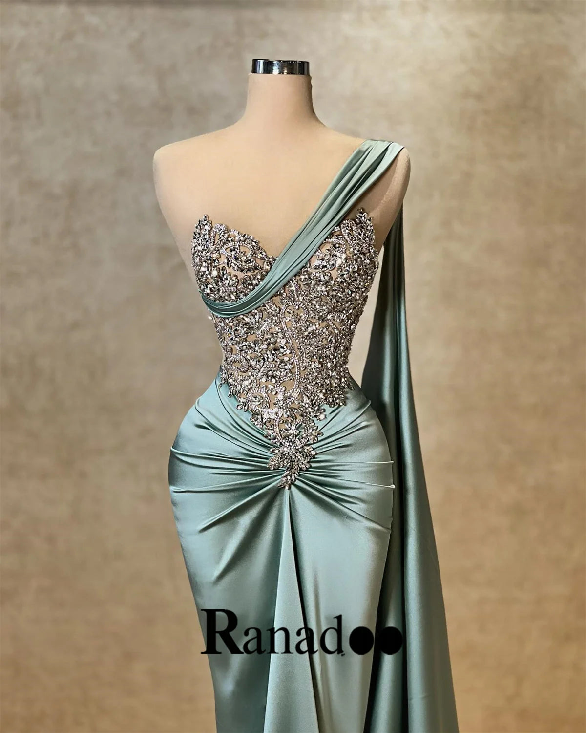 Ranadoo Charming One Shoulder Prom Dresses for Women Birthday Party Rhibestones Mermaid Ruched Vestido De Formatura Customized