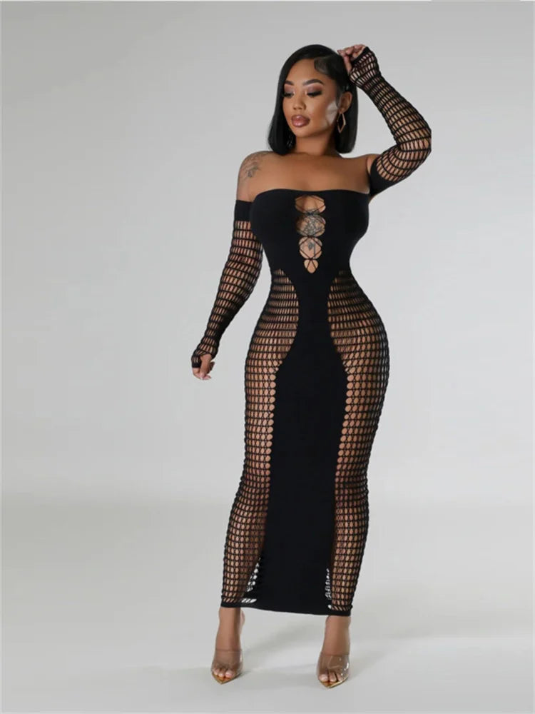 Autumn Long Sleeve Knitted Backless Bodycon Strapless Dress Women Maxi Dresses Sexy Pink Bodycon Clubwear Party Vestidos dress