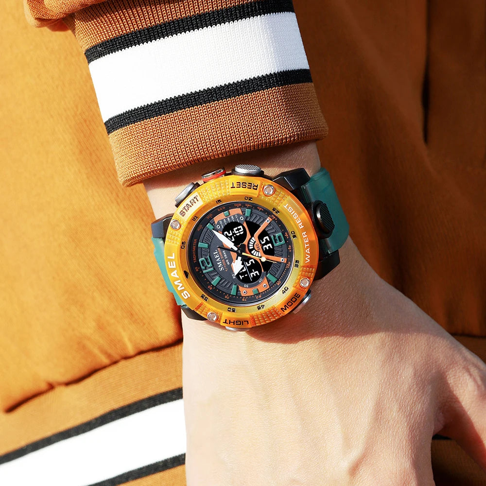 Sport Watches Men SMAEL Waterproof Analog Digital Quartz Wristwatches Male Fashion Stopwatch Alarm Clock 8058 Man Watch 2023 New