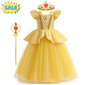 Beauty Beast Halloween Girl Princess Belle Costume Christmas Festive Evening Party Fancy Fairy Yellow Shoulderless Long Dresses