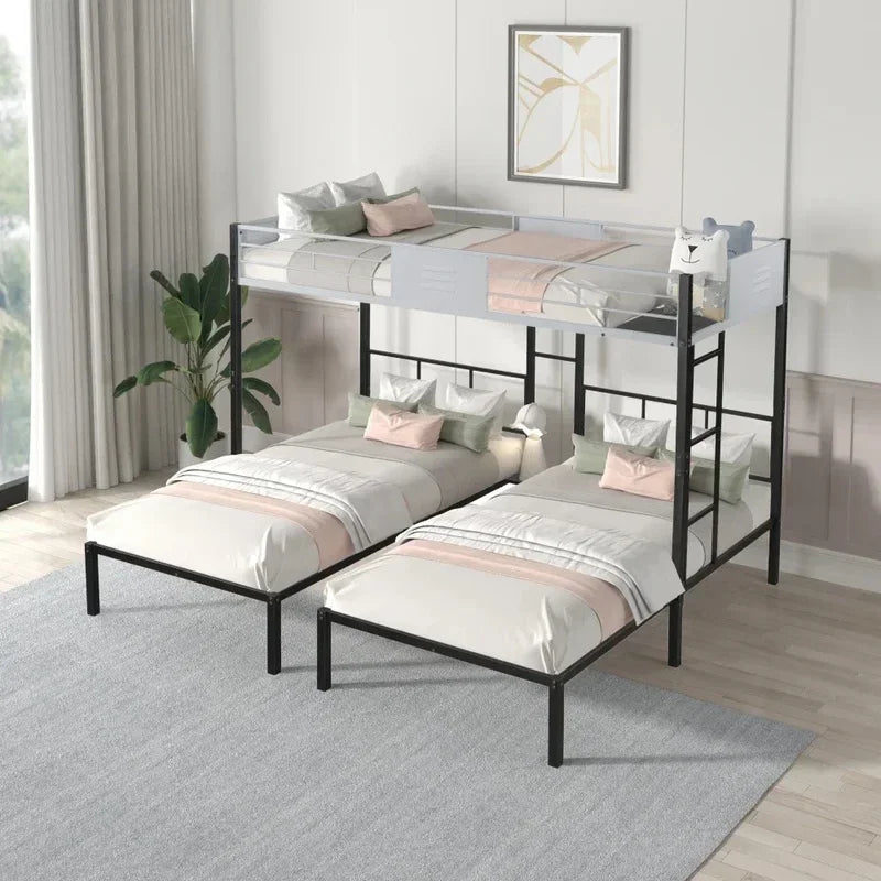 Triple Bunk Bed with Vent Board, Sturdy Metal Frame, Noise-Free Wood Slats, Separatable into three beds, No Box Spring Needed