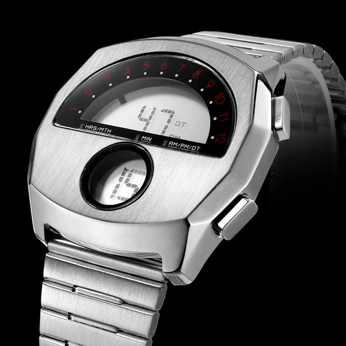 Unique Digital Watch for Men Stainless Steel Electronic Wristwatch with Calendar LED Backlight Cool Streetwear Style Watches