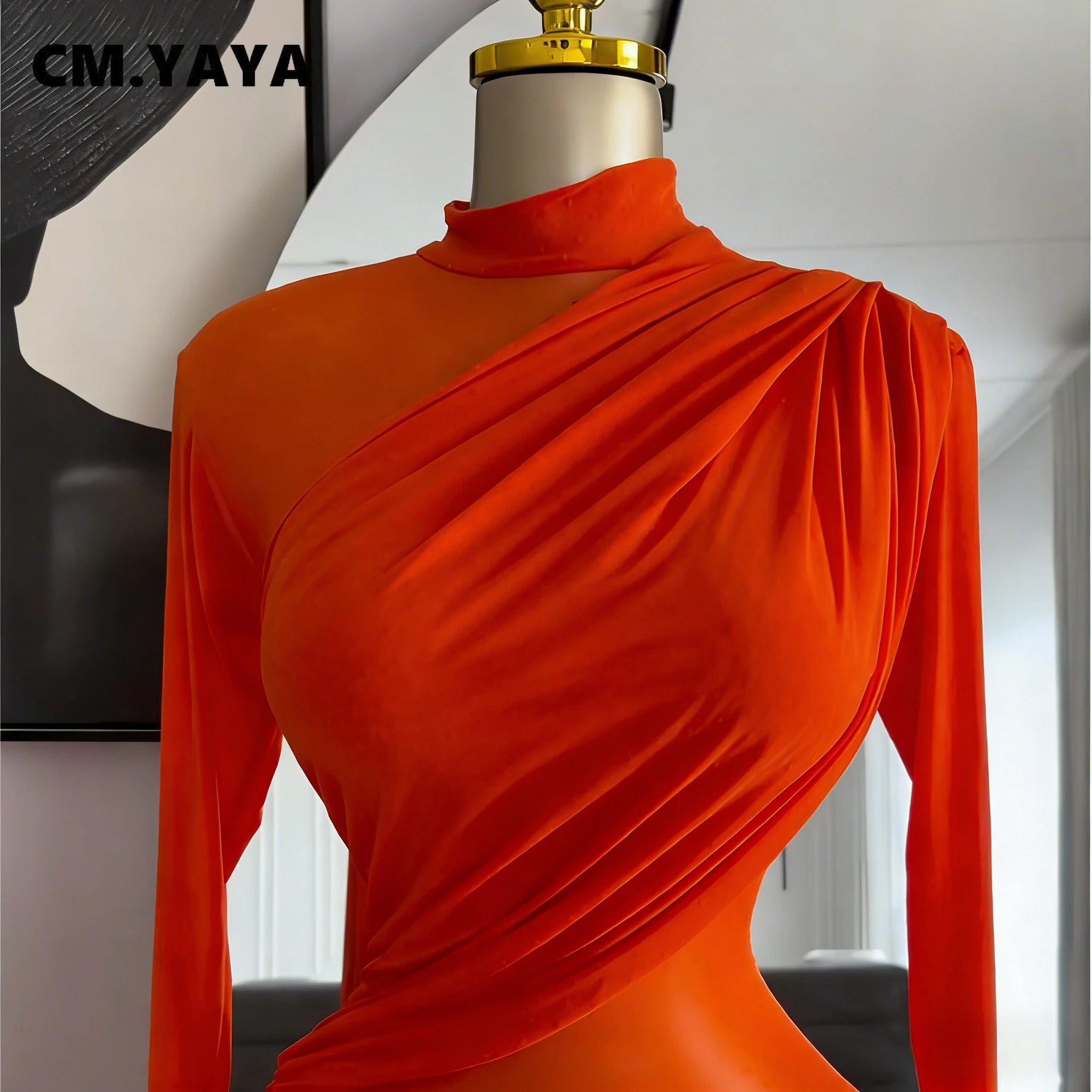 CM.YAYA Women Full Sleeve Ruched O-neck Maxi Long Dress 2026 Spring Evening Birthday Vacation Sexy Party Club Dresses Vestidos