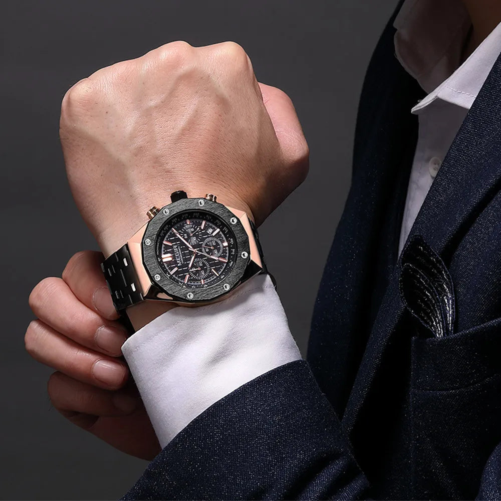 MEGIR Chronograph Luxury Men Sports Quartz Wristwatch with Calendar Luminous Waterproof Man Business Casual Watches Reloj Hombre