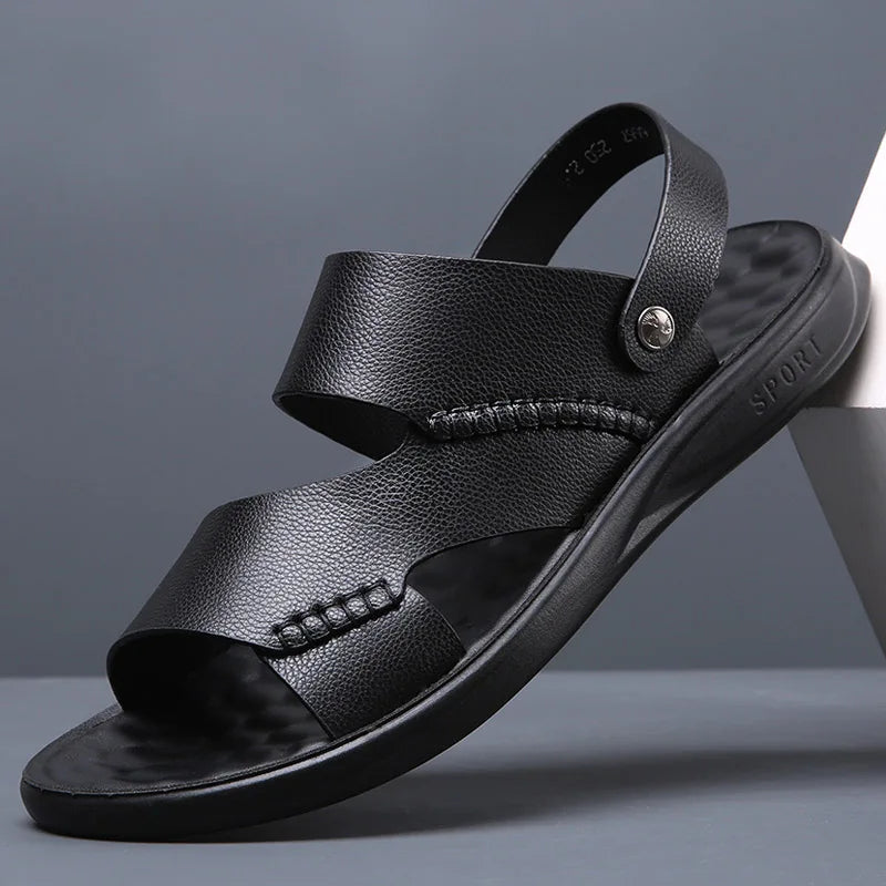 Summer Men's Business Leather Sandals Large Size ：37-47 Outdoor Beach Sandals Direct Sales Designer Driving Flat Casual Shoes