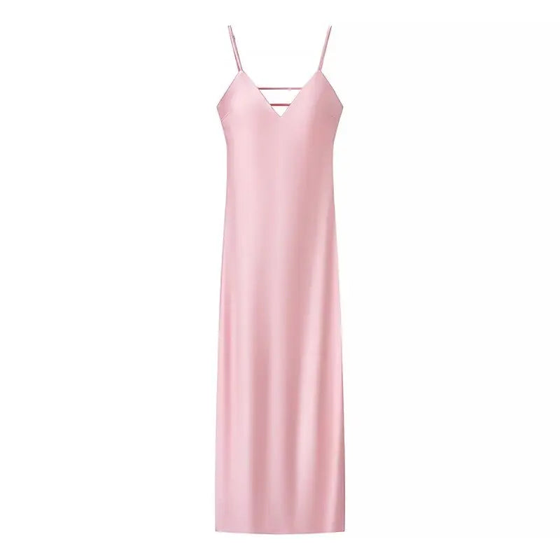 HH Women Summer Yellow Stain V Neck Sling Dress Elegant Sleeveless Loose Maxi Robes 2025 New Ladies Party Holiday Dresses