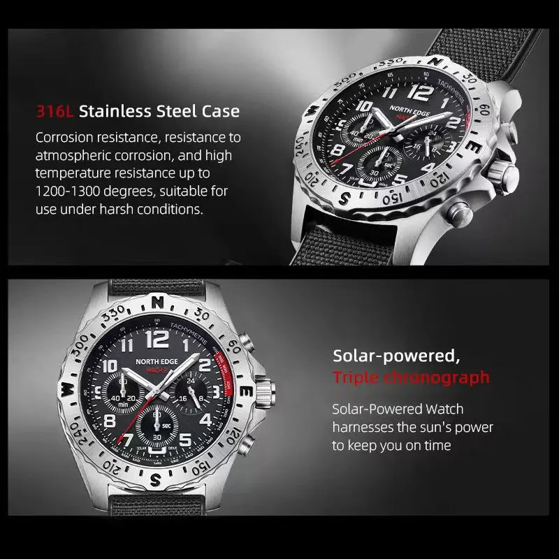 High-End Men's Business Stainless Steel Quartz Watch Three-Eye Chronograph Pointer Solar Rechargeable Watch Luminous Waterproof