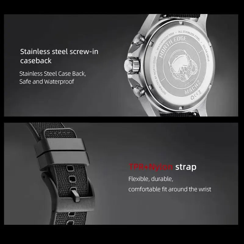 High-End Men's Business Stainless Steel Quartz Watch Three-Eye Chronograph Pointer Solar Rechargeable Watch Luminous Waterproof