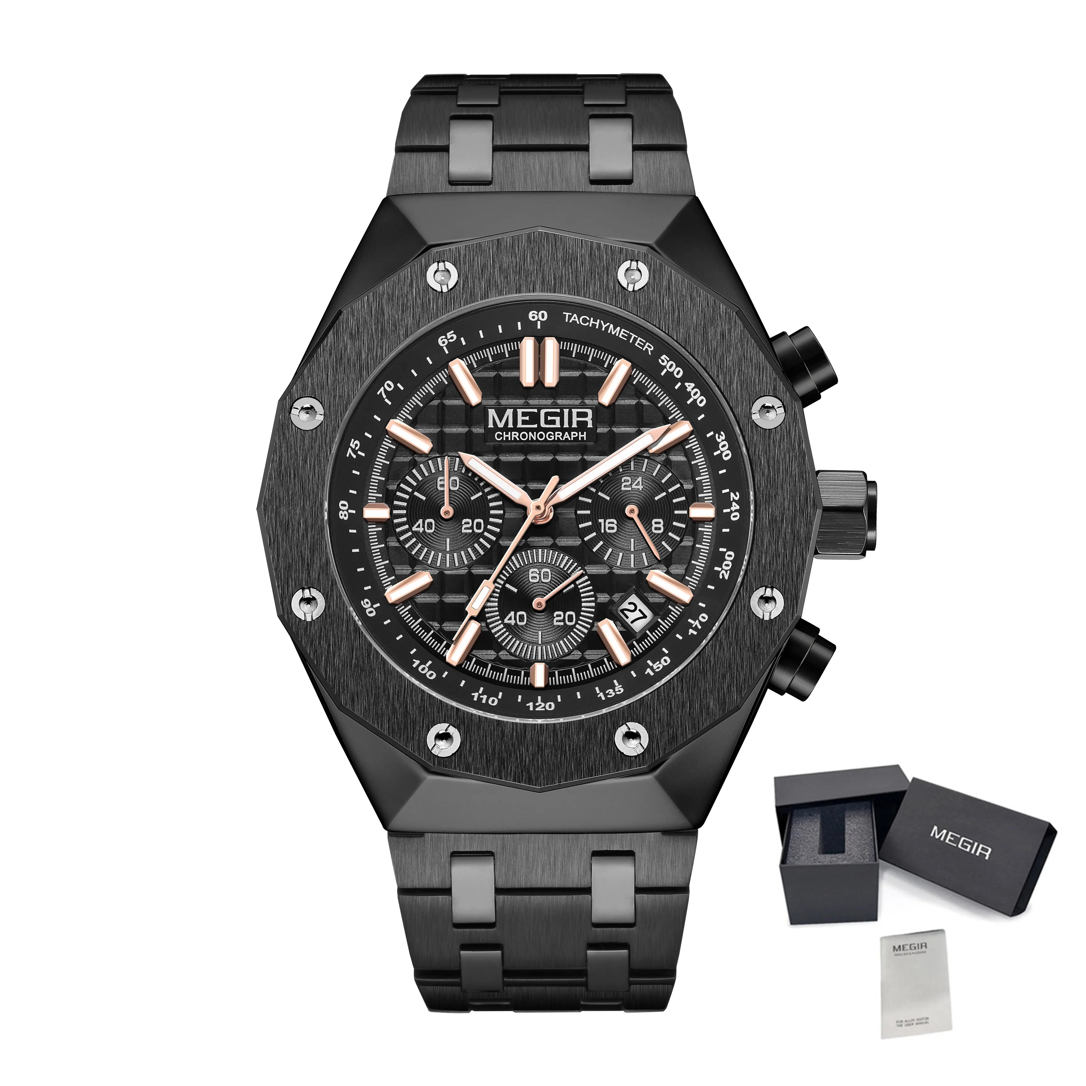 MEGIR Chronograph Luxury Men Sports Quartz Wristwatch with Calendar Luminous Waterproof Man Business Casual Watches Reloj Hombre